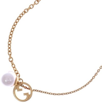GUCCI Blondie Interlocking G Drop Pearl Necklace Gold Tone 64cm 25.2in Used