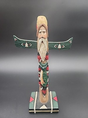 Santa Totem Limb Folks Woodland With Fish Canoe Arms Fishing Vintage