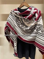 2025 Sallys 70% Cashmere 30% Silk Wrap Scarf Wheels Print Double Face Shawl 53"