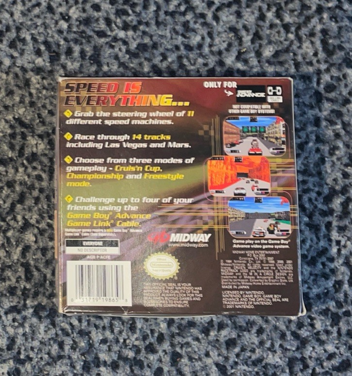 Cruis'n Velocity (Nintendo Game Boy Advance) Authentic Box And Precautions Only