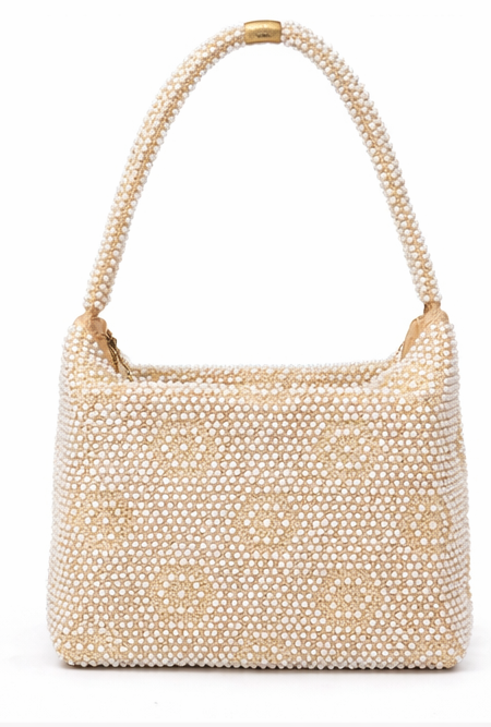 Vintage Corde Bead Womens Retro Beige Knit White Seed Beaded Evening Bag