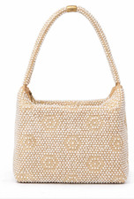 Vintage Corde Bead Womens Retro Beige Knit White Seed Beaded Evening Bag