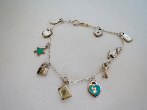 Tiffany and Co Sterling Silver & Enamel "Love Notes" Mini CHARM BRACELET 7" Long