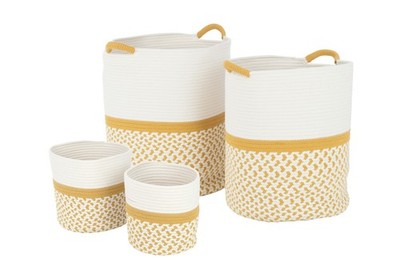 J-Line Set Von 4  Rund Textil Pflanzentopf Tasche Weiß/Orange