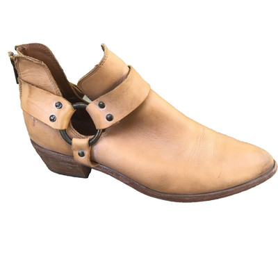FRYE Ray Nubuck Leather Harness Ankle Boots Women Size 9 Back Zip Western