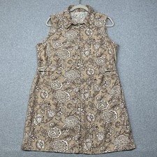 VTG White Stag Dress Womens XL Beige Floral Sleeveless Shirt Linen Rayon Pockets