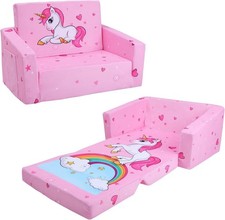 Image of Kids Sofa Bed,2-in-1 Flip Out Kids Couch,Folding Toddler Chair with Pocket,Conve