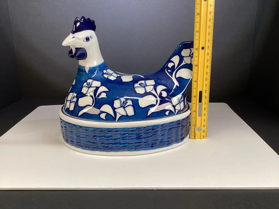 Villeroy & Boch Gallo pollo pollo calentador de huevos (calentador de huevos) azul blanco floral Foto 3 de 4