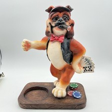 Vintage Bulldog Gambler Ashtray Poker Dog Sta...