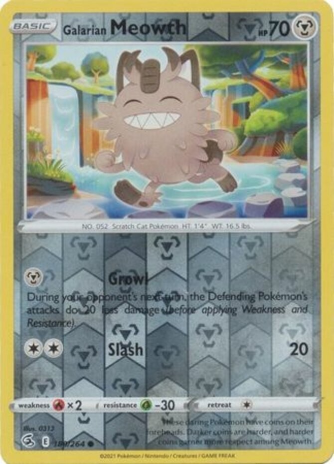 Pokemon - Galarian Meowth - 180/264  - Reverse Holo - Fusion Strike - NM/M
