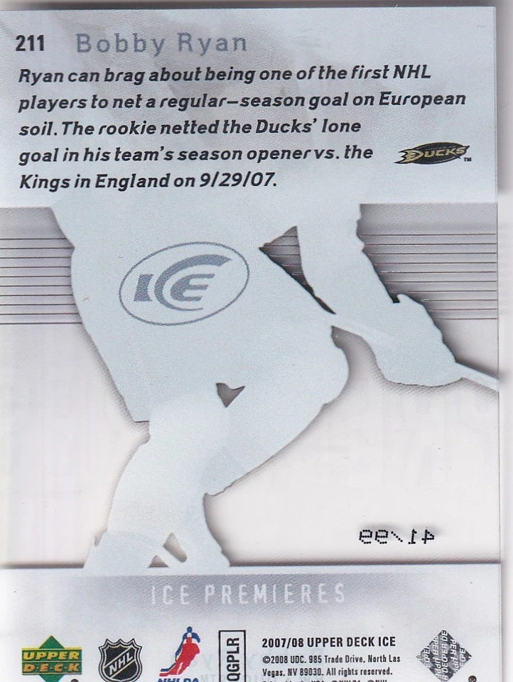 2007-08 Upper Deck Ice #211 Bobby Ryan 41/99 RC - Image 2 of 2