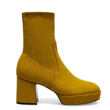 Silent D OTTO 70s Platform Booties Microsuede Ankle Boots Mustard Size 40 9 $150