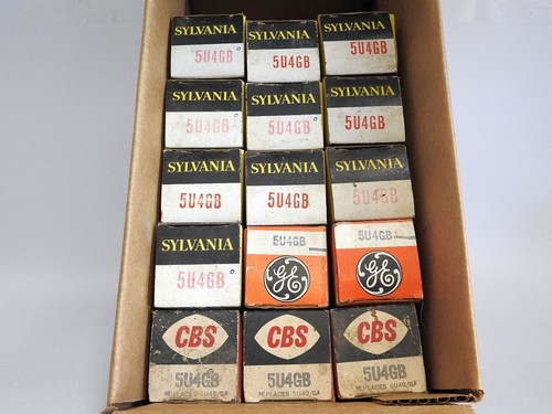 CARTON OF 15 USED & TV-7D/U TESTED 5U4G DIFFERENT BRANDS RECTIFIER TUBES