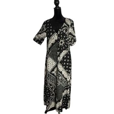 H&M Black White Paisley Patchwork Midi Maxi Dress Size 4 BOHO Bandana Retro NEW