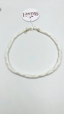 Weiße Perlenkette Damen Handmade Schmuck Geschenk Glasperlen Elegant