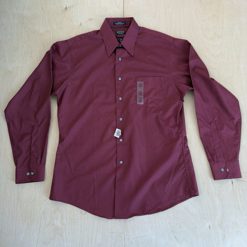 Arrow Mens Classic-Fit Poplin Burgundy Dress Shirt Long Sleeves Size 16 34/35