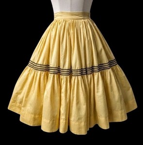 Vintage 50's Patio Full Circle Skirt Marigold Black Ric Rac XXS