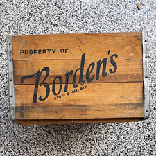Borden's Vintage Wooden Milk Crate, Brown Dairy Advertising Crate