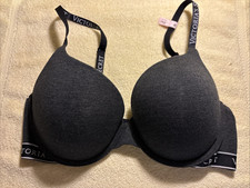 Victoria  s Secret Bra 36D Dark Gray T-Shirt Push Up Full Coverage Logo UW FR/SHP
