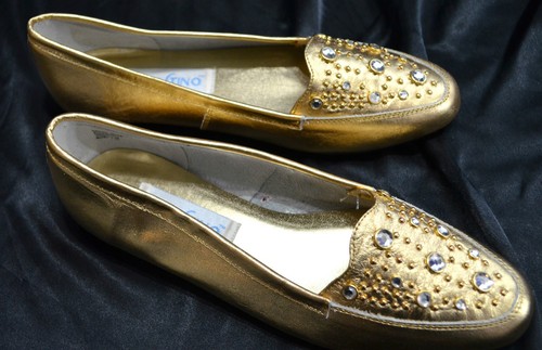 Sebastino GOLD beaded ballet flats oxford flashy LEATHER SHOES loafers shoe 7 M - Picture 2 of 5