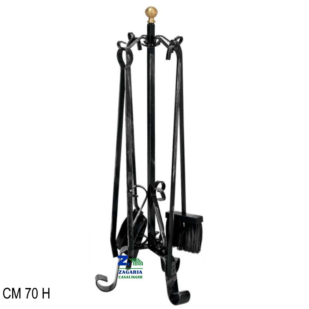 SET 4 ATTREZZI PER CAMINO GRANDE PESANTE CM 70 H IN FERRO CON POMOLO ART. 1088