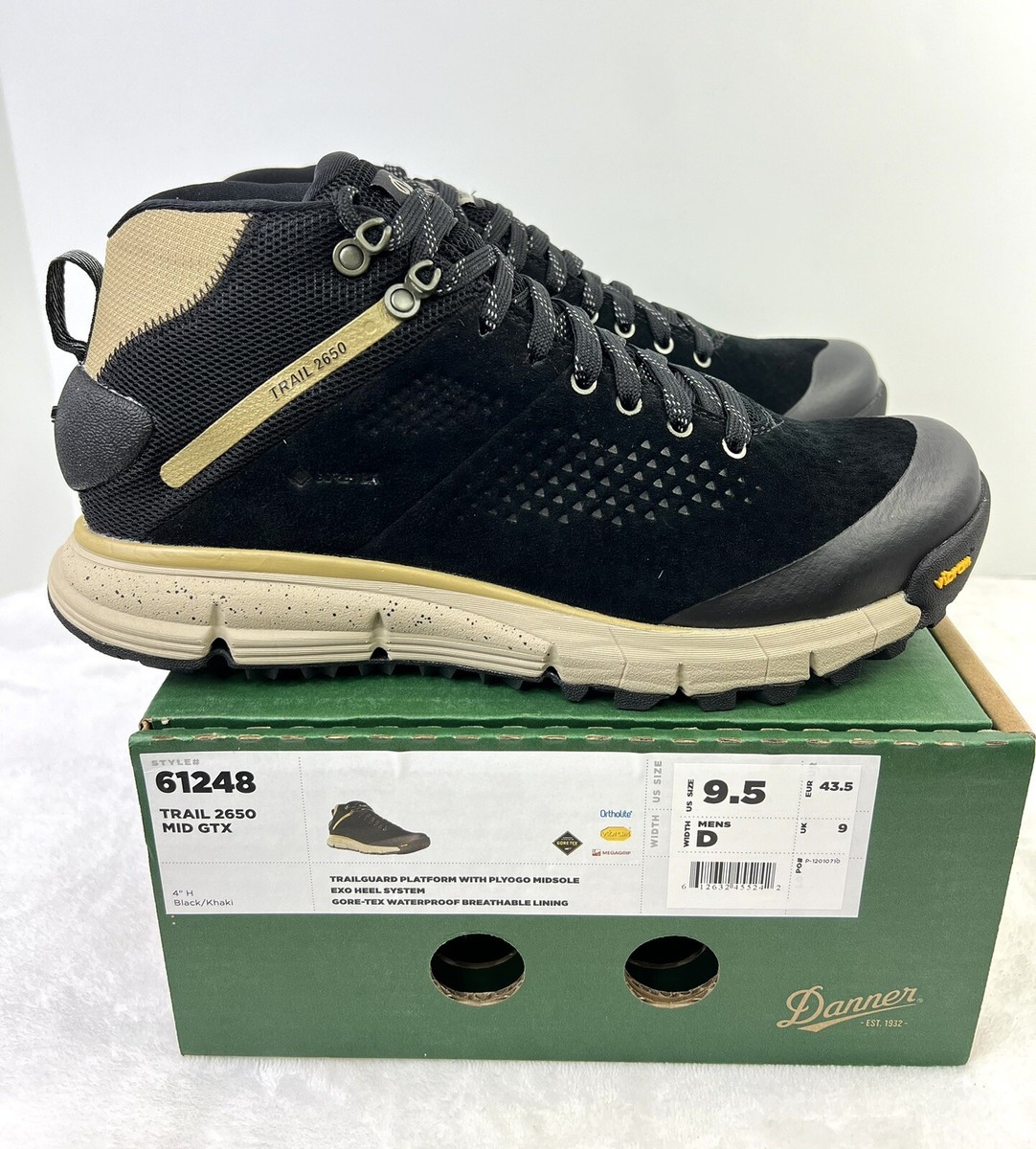 Danner Trail 2650 Mid GTX Black/Khaki Hiking Shoes 61248 Mens Size D New