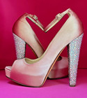 Brian Atwood Martina Swarovski Crystal, Cinderella Satin y2k Peep-Toe Pumps: 39