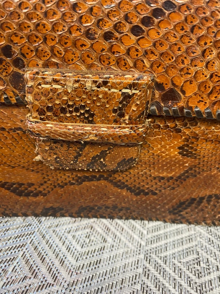 Sac à main pochette en peau de serpent véritable vintage lanière épaule cuir - Photo 3/4