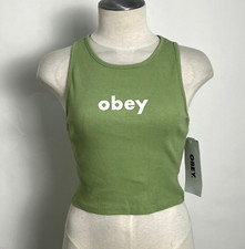 Obey Women's Cropped Tank Top Lowercase Fern Size S NWT Shepard Fairey