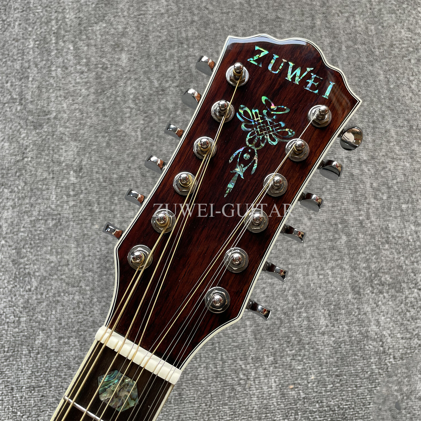 ZUWEI 12 Strings 1 Style Acoustic Guitar Solid Spruce Top Real Abalone