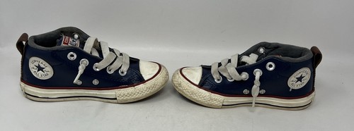Converse Junior Kids Size 11 Dark Blue Leather Chuck Taylor Hi Top Allstars - Picture 4 of 9