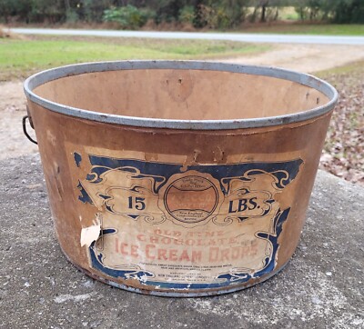 Vintage 15 Lb. NECCO Old Tyme Chocolate Ice Cream Drops Candy Cardboard Bucket