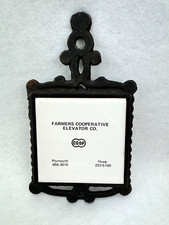 Vintage Advertising Farmers COOP Elevator Kitchen Trivet Cast Iron & Ceramic