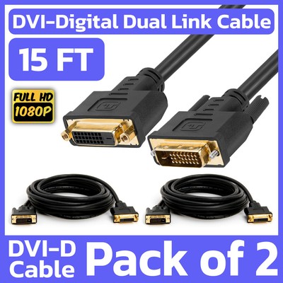 2 Pack DVI Extension Cable 15 Feet DVI-D Dual Link Male to Female Cable Extender