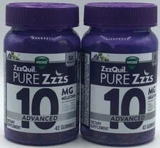 2PK Vicks ZzzQuil Pure Zzzs Advanced 10MG ~ 42 Gummies Each ~ Berry ~ EXP 12/25