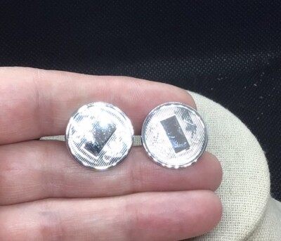 Vintage Mens Hickok Silver Tone Costume Etched Design Cuff Links E348