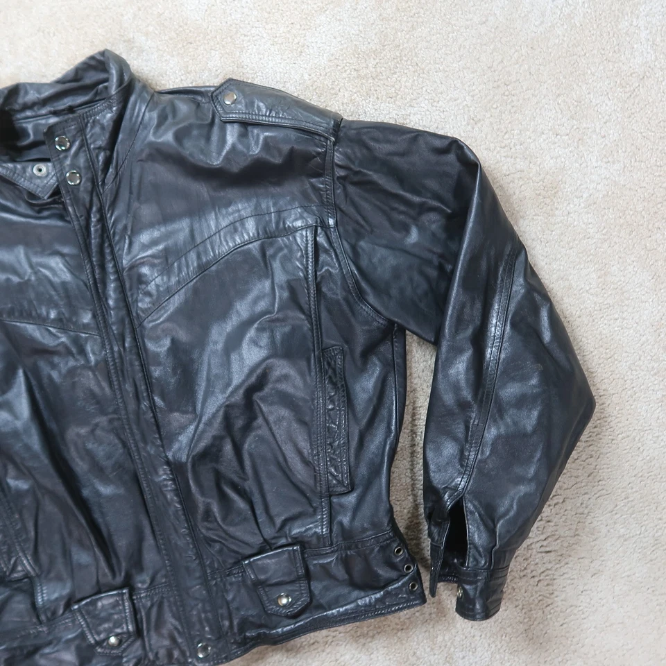 复古 CHIA 皮革外套夹克男式大号全拉链摩托车骑行 — 第 3/4 张图片