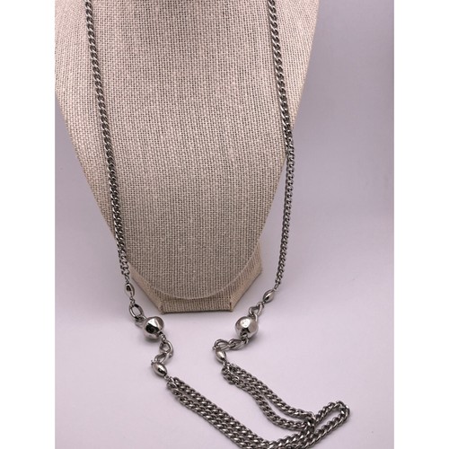 Vintage Silver Tone Layered Chain Link Necklace with Ball Bead Accents - Picture 2 of 6