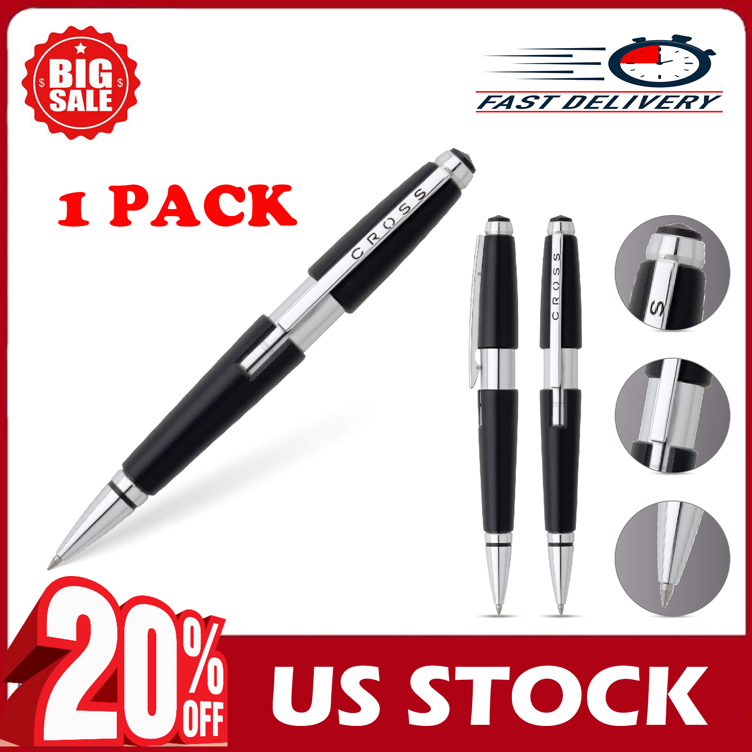 Cross Edge Gel Pen, Retractable, Medium 0.7 Mm, Black Ink,Black Barrel,Jet Black