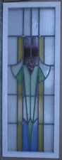 LARGE OLD ENGLISH LEADED STAINED GLASS WINDOW COLORFUL GEOMETRIC 17" x 45 1/4"