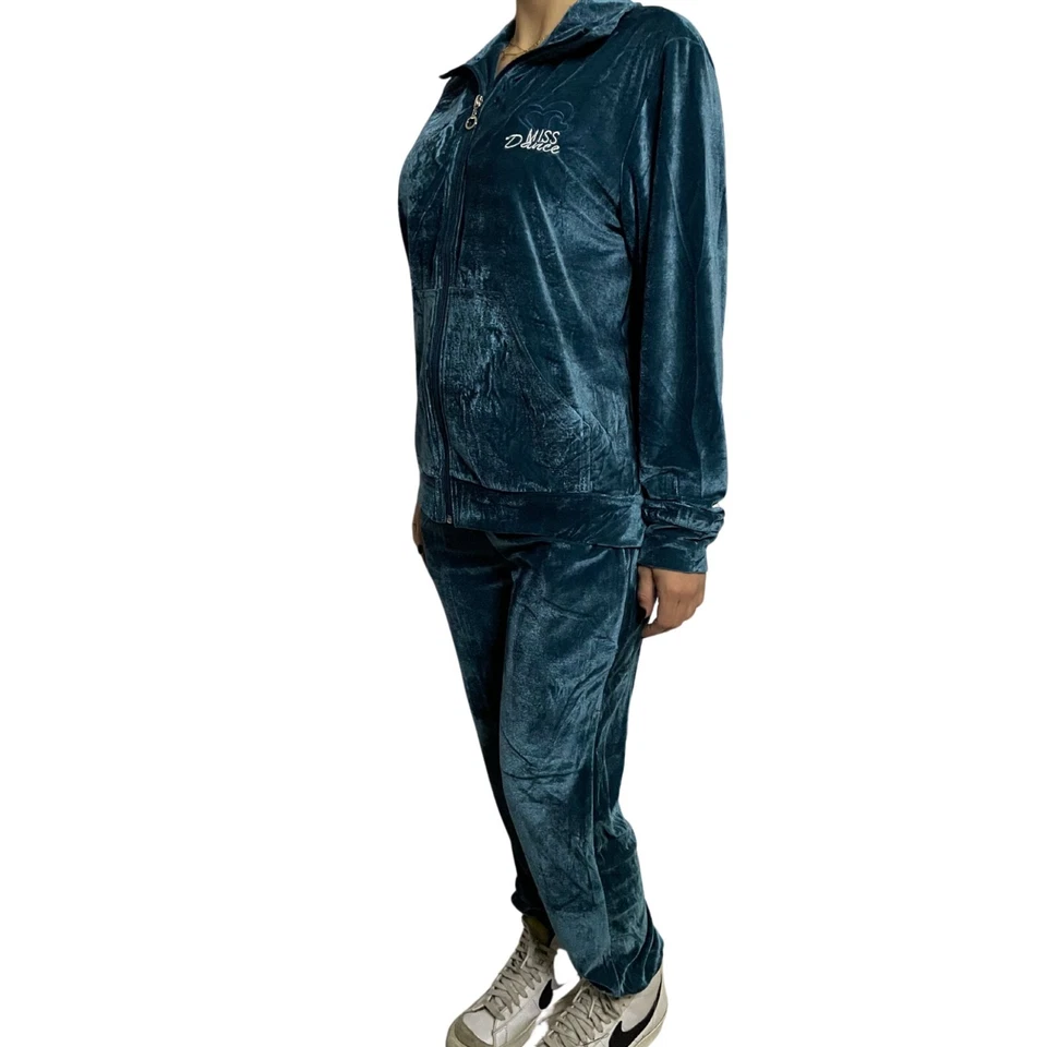 Tuta completa da donna ciniglia velluto sportiva ragazza tracksuit con zip M L - Immagine 4 di 4
