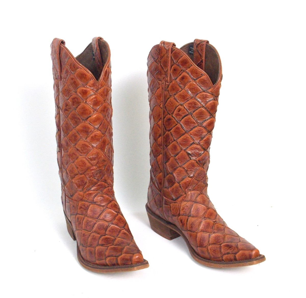 Nocona Cognac Brown Pirarucu Print Womens Bessie Snip Toe