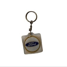 Vintage 80s Ford Motor with Logo White Blue Square Keychain Key Fob NOS Acrylic