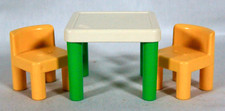 RARE 1980'S LITTLE TIKES DOLLHOUSE SIZE KITCHEN GREEN TABLE  2 YELLOW CHAIRS