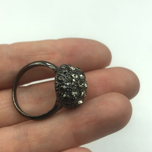 Cocktail Ring Black Tone & Sparkle Retro UK Size S Gothic Punk Festival Boho - Picture 9 of 15