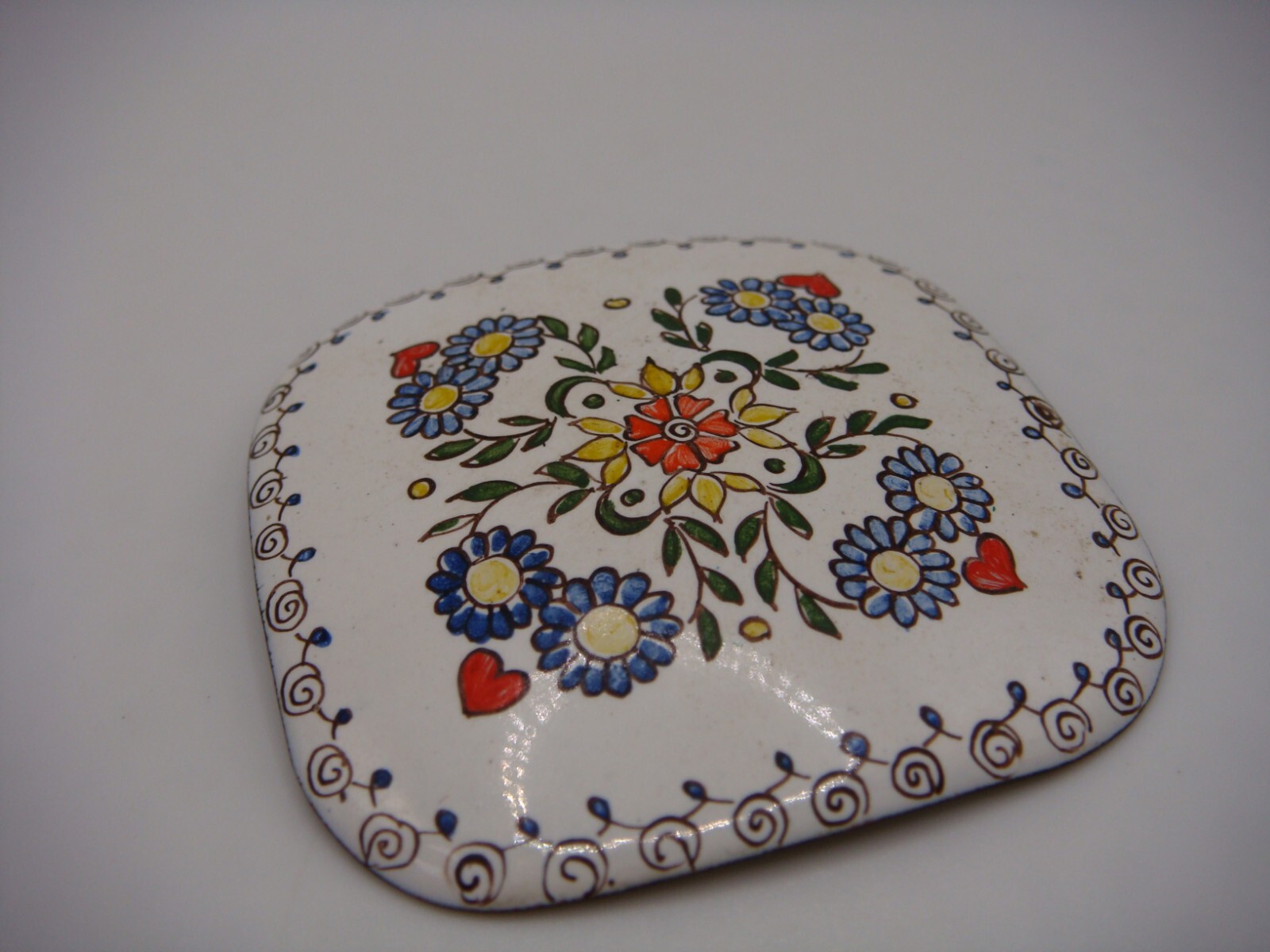 VINTAGE RECTANGULAR TILE SHAPE ENAMEL PAINTED FLO… - image 7