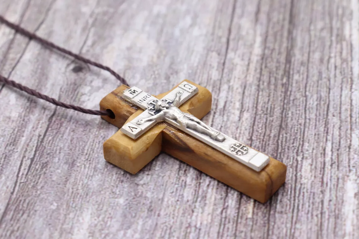 Olive wood crucifix on sale necklace