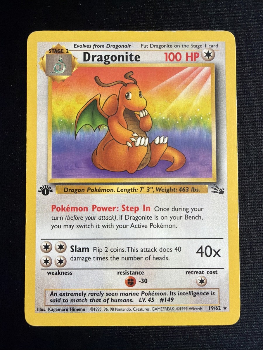 Dragonite 19/62 Fossil Regular Rare 1st Edition 1999 Pokemon TCG Dragonite 19/62 Fossil Regular Rare 1st Edition 1999 Pokemon TCG