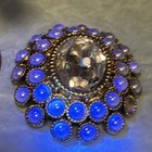 Gold Tone Oval Brooch Pin w/ Clear Oval Rhinestone Bezel Set Faux Pearl — photo 5