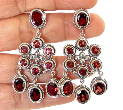 Granat Chandelier Ohrhänger 925 Sterling Silber Boho Statement Tropfen